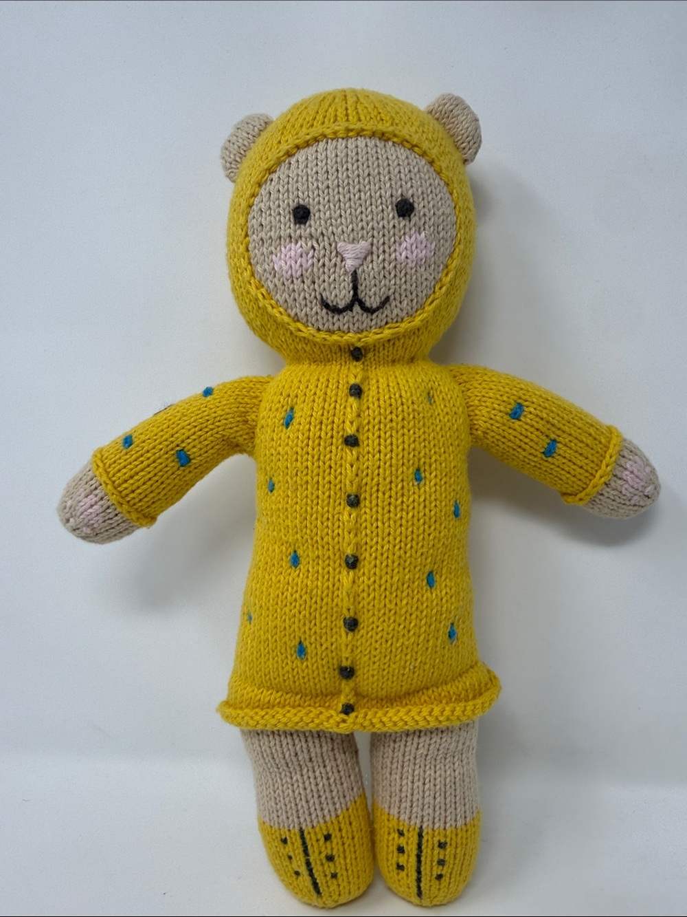 Ali + Oli Handmade Yellow Knit Bear Plush Toy - Charming Kids Toy 11” tall